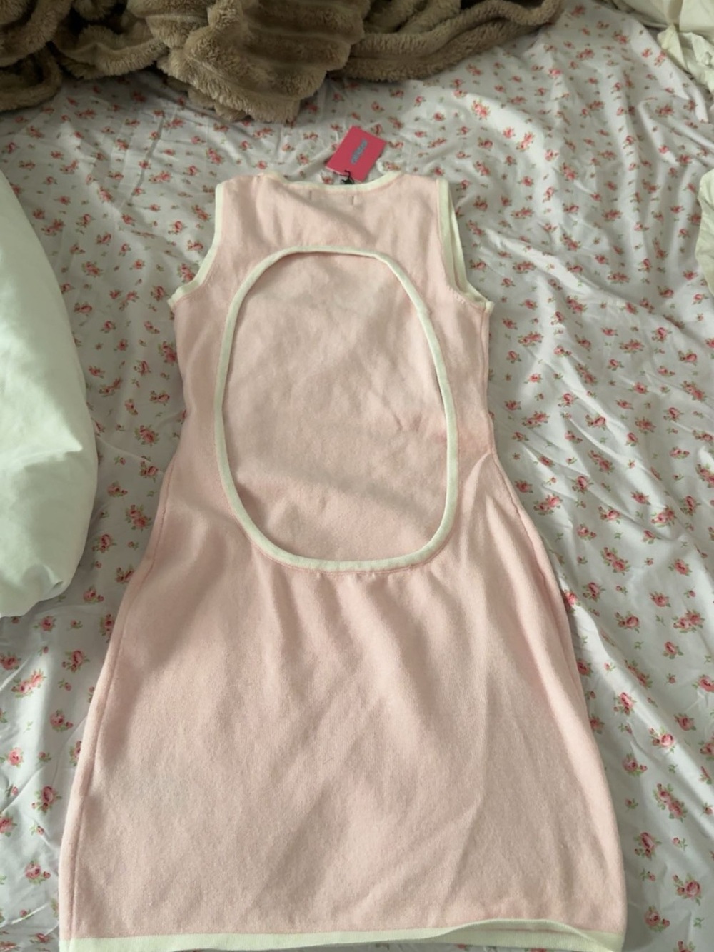 Edikted Pale Pink Sleeveless Mini Dress with White Trim